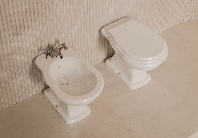 BOHEME Traditional Back-to-Wall WC and bidet in a bathroom setting – Alice Ceramica