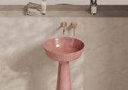 EQUILIBRIUM Countertop Basin 42 cm H17 on freestanding ceramic column in a bathroom setting – Alice Ceramica
