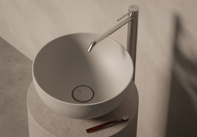 FORM Round Countertop Basin 37 cm H15 in a bathroom setting – Alice Ceramica