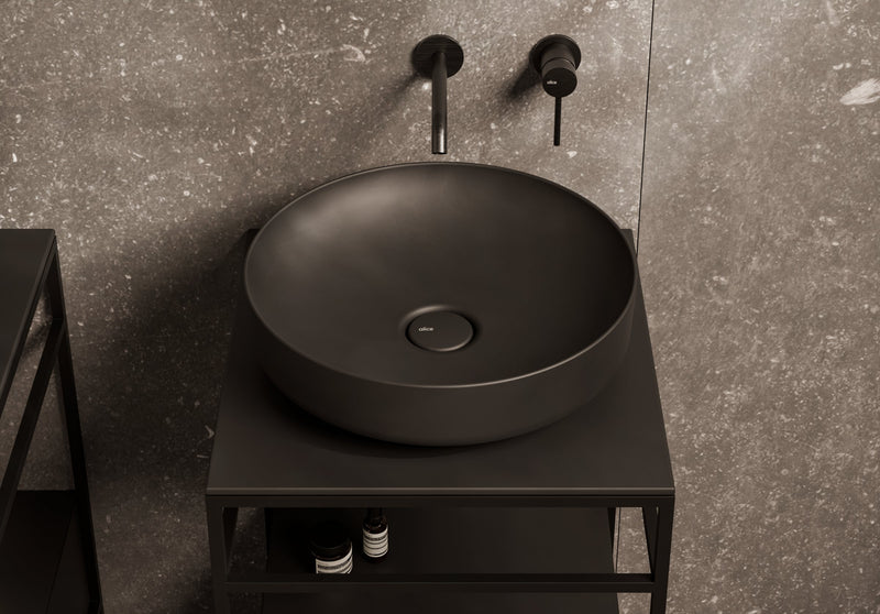 FORM Round Countertop Washbasin 45 cm in a bathroom setting – Alice Ceramica