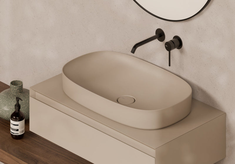 FORM Semi-Inset Washbasin 65x40 cm in a bathroom setting – Alice Ceramica