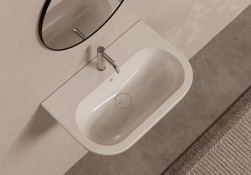 FORM Wall-Hung Washbasin 68x45 cm in a bathroom setting – Alice Ceramica