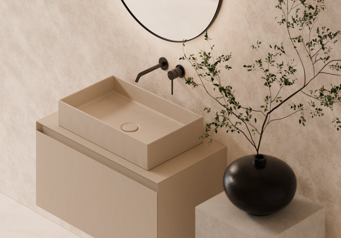 HIDE Countertop Washbasin 60x37 cm in a bathroom setting – Alice Ceramica