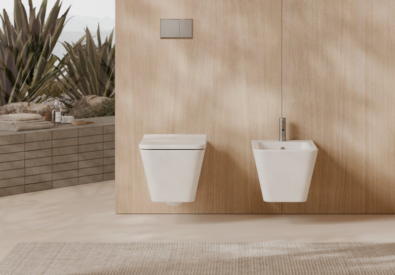HIDE Square Wall-Hung WC and bidet 55x35 in a bathroom setting – Alice Ceramica
