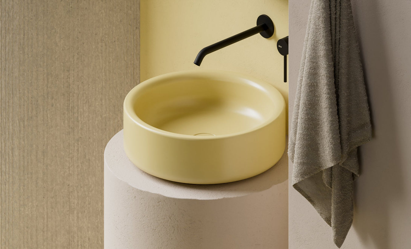 IDILLA Round Countertop Washbasin 42 cm in a bathroom setting – Alice Ceramica