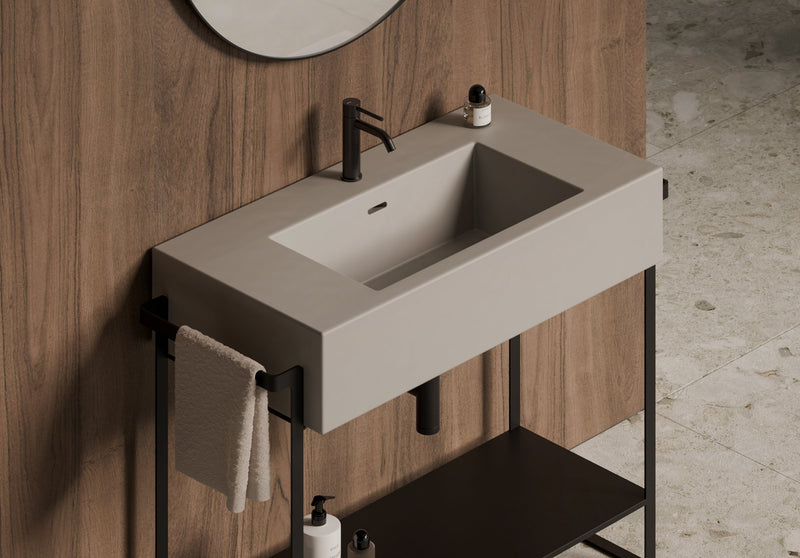 KUBO Wall-Hung/Countertop Basin 100x50 in a bathroom setting – Alice Ceramica