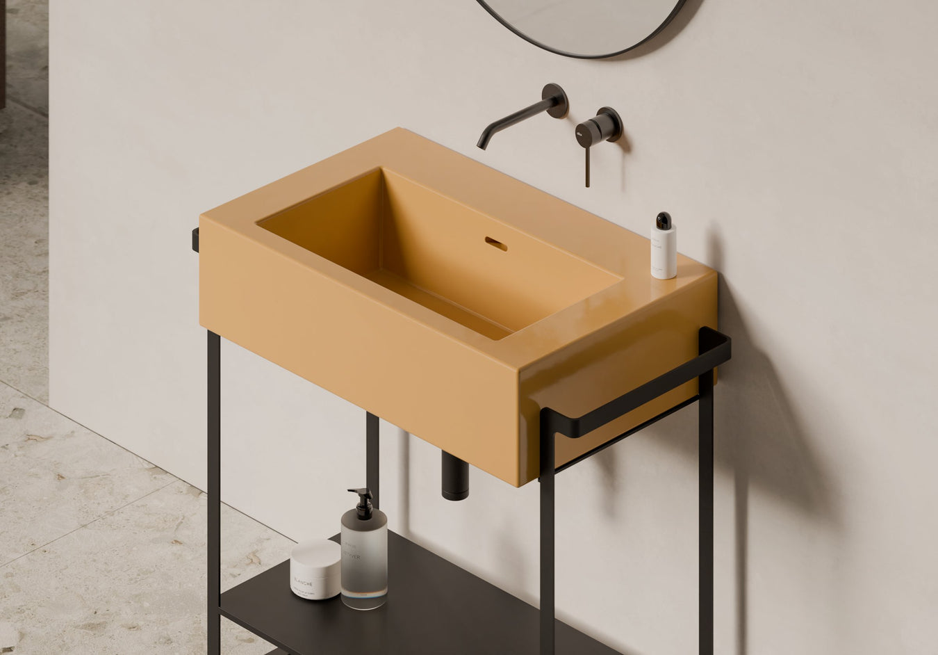 KUBO Wall-Hung or Countertop Basin 80x50 in a bathroom setting – Alice Ceramica