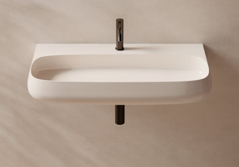 NUR Wall-Hung or Countertop Basin 90x45 in a bathroom setting – Alice Ceramica