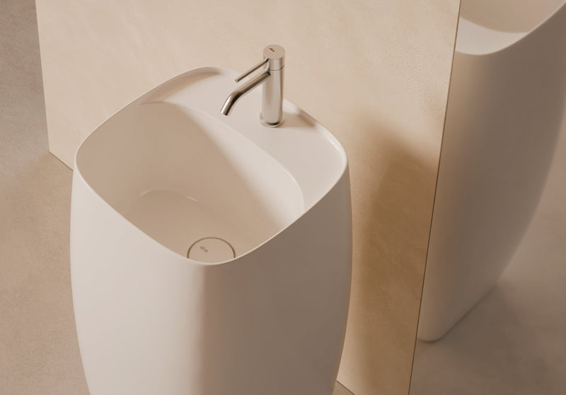 NUR Freestanding Washbasin with Tap Deck in a bathroom setting – Alice Ceramica