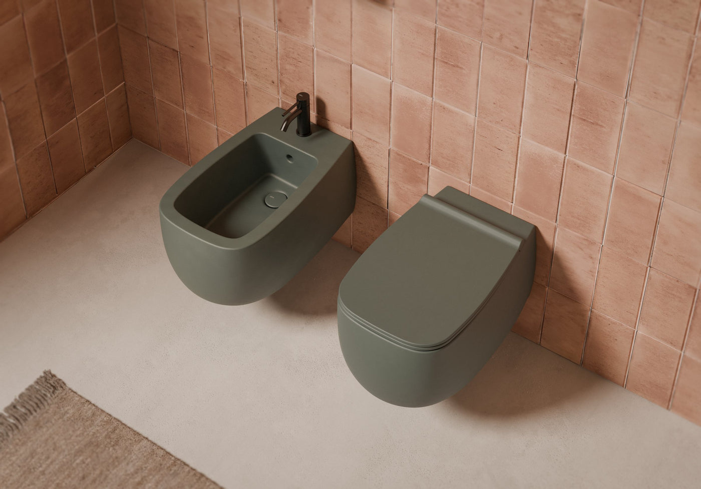 NUR Wall-Hung WC and bidet in a bathroom setting – Alice Ceramica