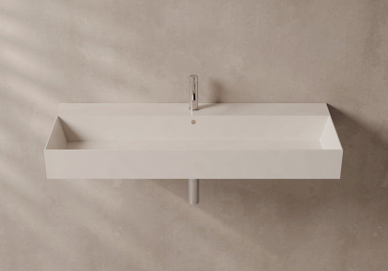 SPY Wall-Hung/Countertop Basin 121x46 in a bathroom setting – Alice Ceramica