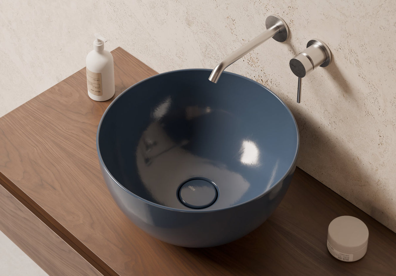 UNICA Round Countertop Washbasin 40 cm in a bathroom setting – Alice Ceramica