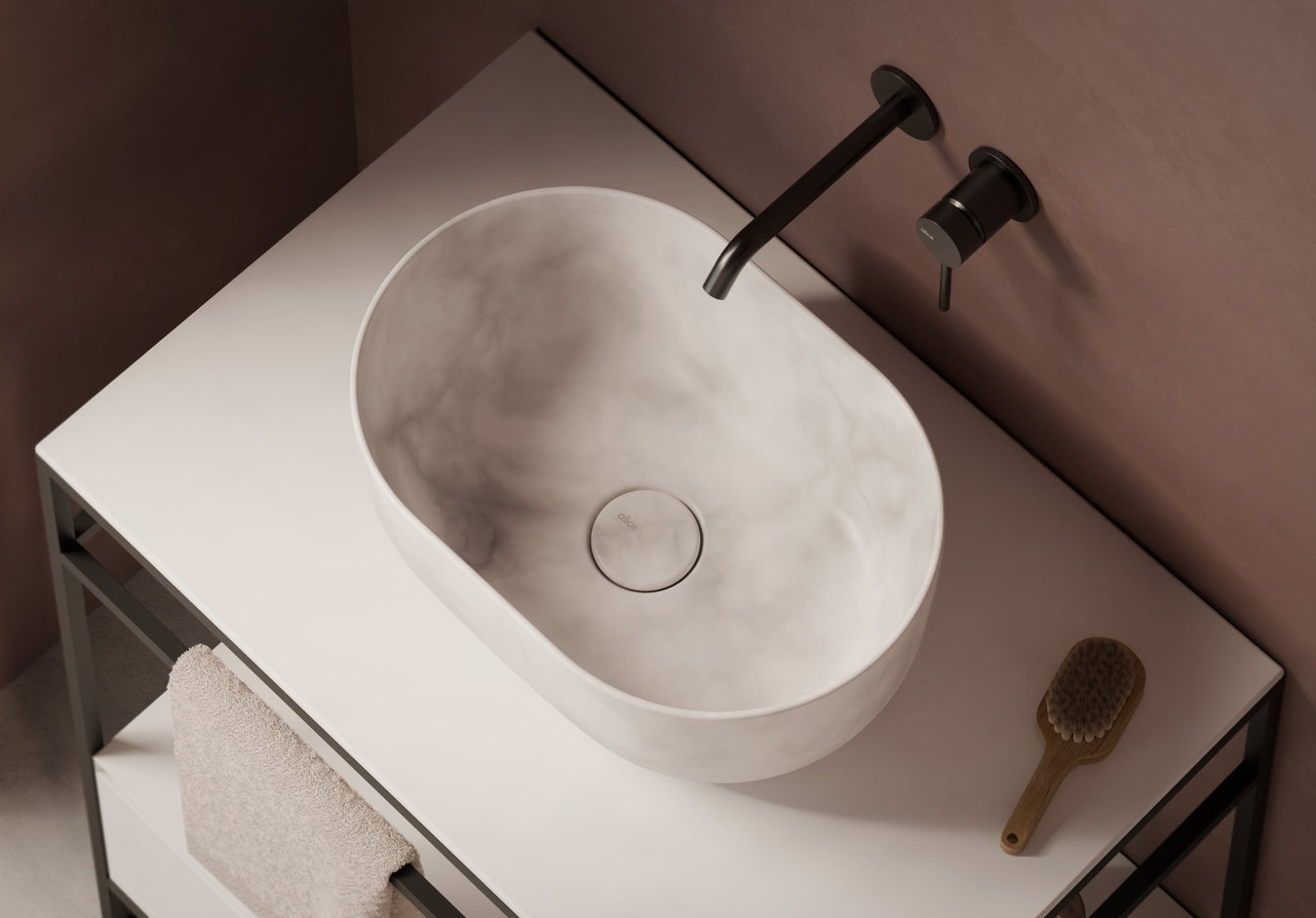 UNICA Countertop Washbasin 45x31 cm in a bathroom setting – Alice Ceramica