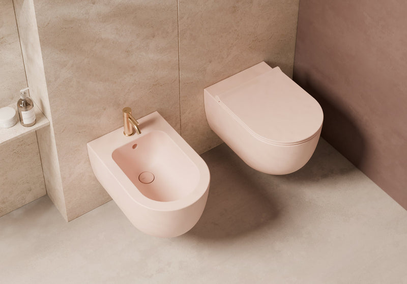 UNICA 52 Rimless Wall-Hung WC and bidet in a bathroom setting – Alice Ceramica