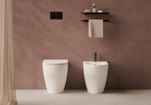 UNICA Back-to-Wall WC and bidet in a bathroom setting – Alice Ceramica