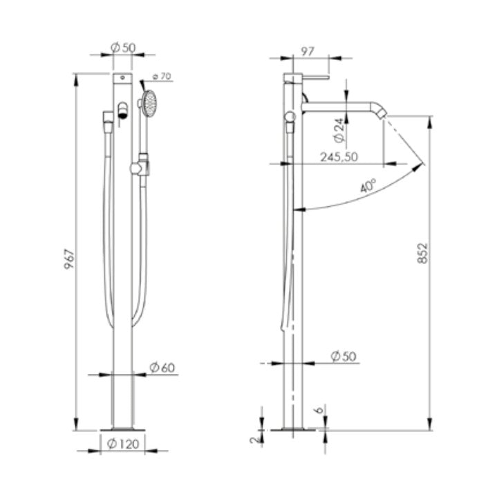 MATH Freestanding Bath Mixer with Hand Shower – Alice Ceramica, view 3